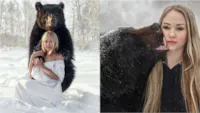 Jovem russa adota urso e faz ensaio fotográfico impressionante; veja fotos