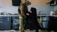 Cão é resgatado em meio aos escombros de vila abandonada em Kiev na ucrânia